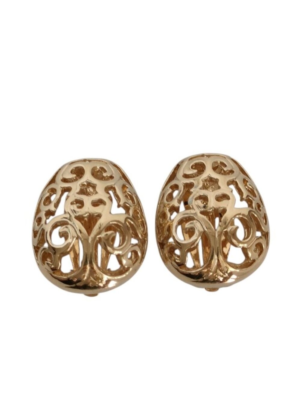 Saint Laurent Vintage Arabesque Clip Earrings Gold Plated Colored
